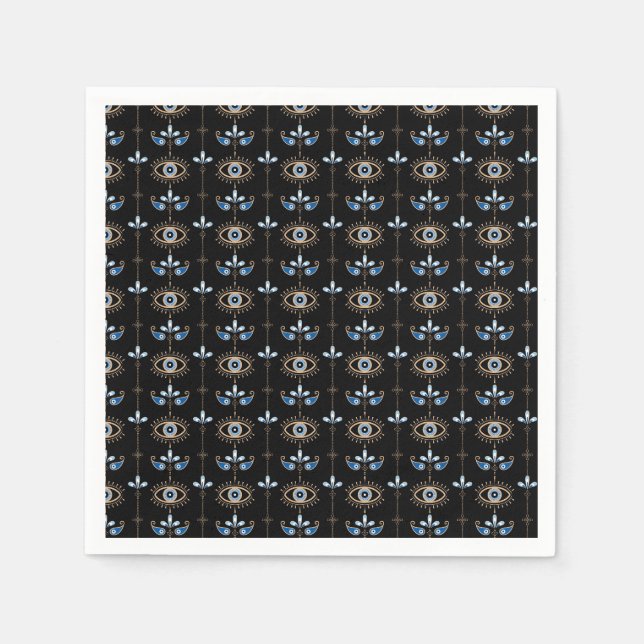 Schwarzes Bohemien-Retro-Böser-Blick-Muster Serviette (Vorderseite)