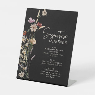 Schwarzes Boho Signature-Drinks-Podest-Schild Sockelschild