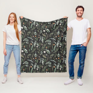 Schwarzes botanisches, elegantes, modernes Familie Fleecedecke