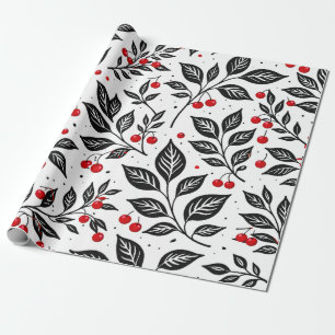 Schwarzes botanisches Kirschen-Nahtlosmuster Geschenkpapier