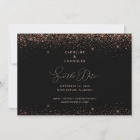 Schwarzes & Bronze Glitter Save-the-Date Glam