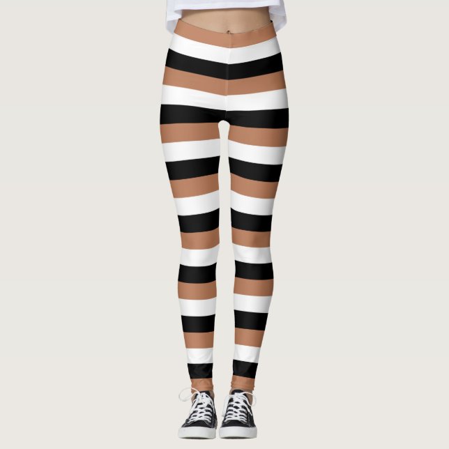 Schwarzes, Brown und weiße Streifen Leggings (Vorderseite)