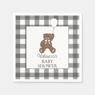 Schwarzes Büffel-Karo-Muster Teddy-Bär-Baby-Party Serviette