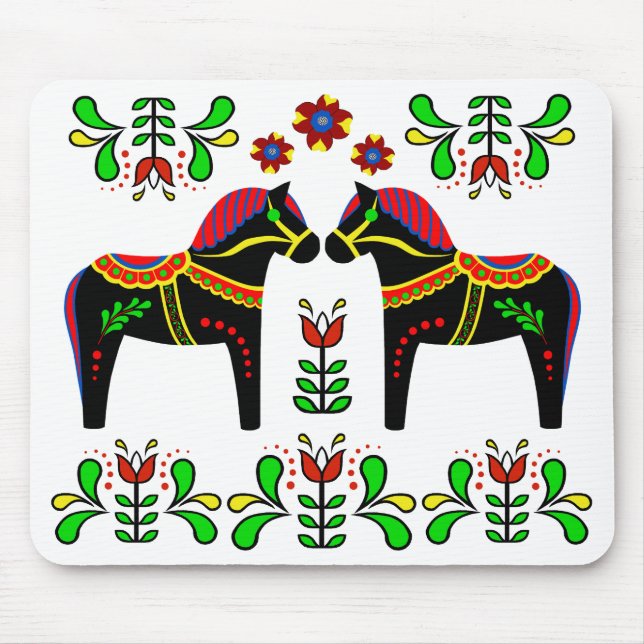 Schwarzes/buntes VolksDala Pferd/Volksfriesisches Mousepad (Vorne)