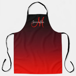 Schwarzes Burgund und helles Rotes Ombre Monogramm Schürze