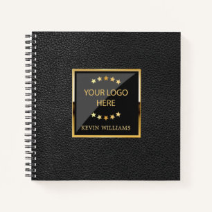 Schwarzes Büro mit personalisiertem Logo aus Kunst Notizbuch