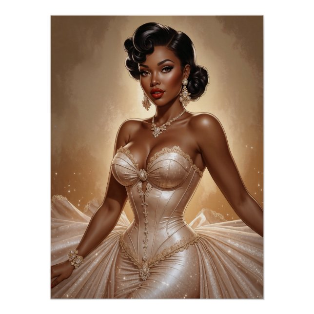 Schwarzes Button-Up Golden Gown Poster (Vorderseite)
