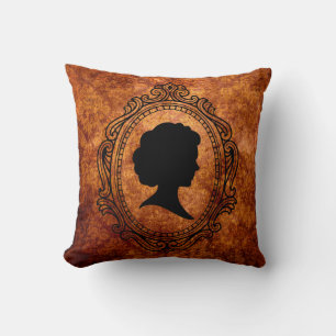 Schwarzes Cameo Orange Grunge Damask Square Kissen