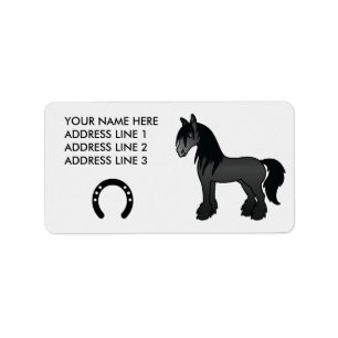Schwarzes Cartoon-Gypsypferd Shire Clydesdale Pfer Adressaufkleber