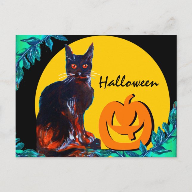 SCHWARZES CAT 2-HALLOWEEN-PARTY EINLADUNGSPOSTKARTE (Vorderseite)