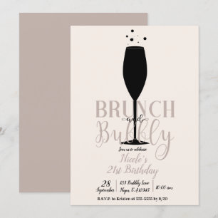 Schwarzes Champagner-Glas Brunch & Sprudel Geburts Einladung