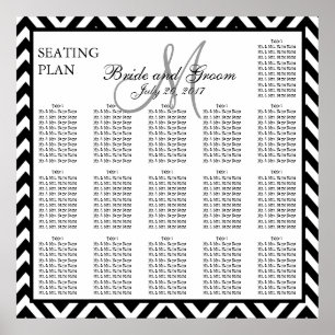 Schwarzes Chevron-Zickzack-Hochzeitssitzplan 160 Poster