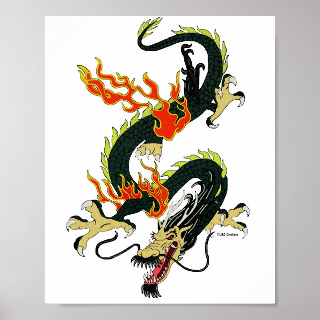 Schwarzes chinesisches Drachenposter Poster (Vorne)