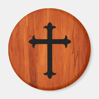 Schwarzes Christliches Heiligkreuz im Holzgelände Magnet