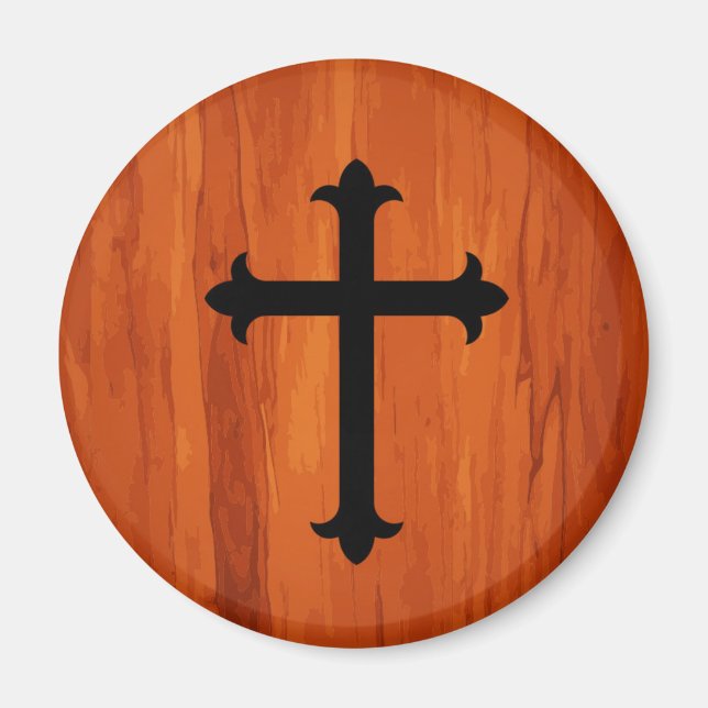 Schwarzes Christliches Heiligkreuz im Holzgelände Magnet (Vorne)