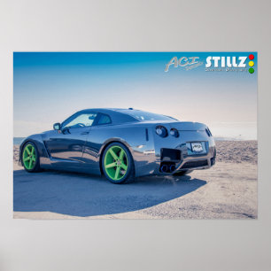 Schwarzes Chrom GTR auf dem Strand-Plakat Poster