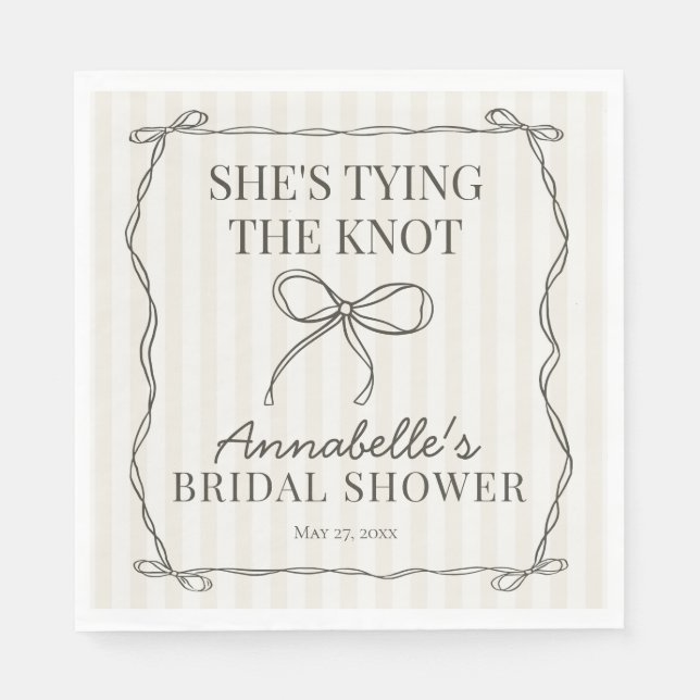 Schwarzes Coquette Bow Beige Brautparty Tischdekor Serviette (Vorderseite)