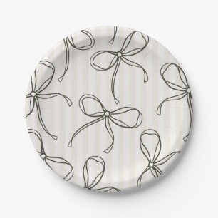 Schwarzes Coquette Bow Beige Streifen Tischdekor Pappteller