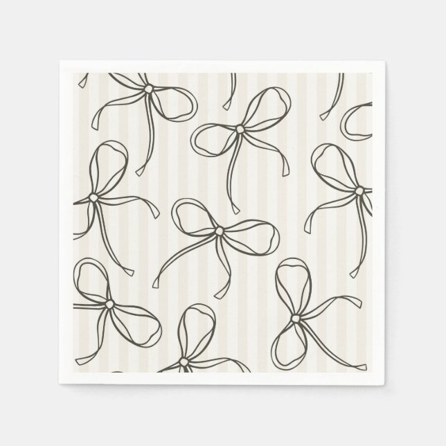 Schwarzes Coquette Bow Beige Streifen Tischdekor Serviette (Vorderseite)