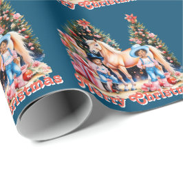 Schwarzes Cowgirl Winter Szene Pferd Frohe Weihnac Geschenkpapier