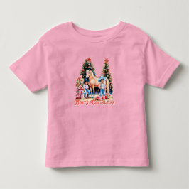 Schwarzes Cowgirl Winter Szene Pferd Frohe Weihnac Kleinkind T-shirt