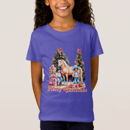 Schwarzes Cowgirl Winter Szene Pferd Frohe Weihnac T-Shirt