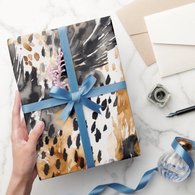 Schwarzes Creme Leopard Tier Floral Brautparty Geschenkpapier (Schenken)