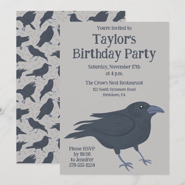 Schwarzes Crow Light Graues benutzerdefiniertes Pa Einladung (Vorne/Hinten)