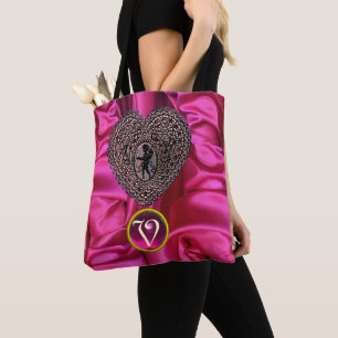 SCHWARZES CUPID-Spitzenherz ROSA FUCHSIA-Edelstein Tasche