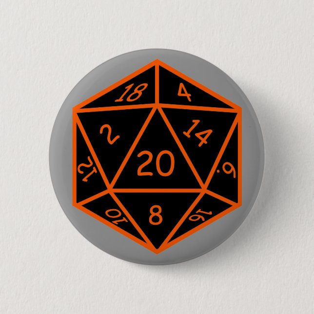 Schwarzes D20 u. Orange Button (Vorderseite)
