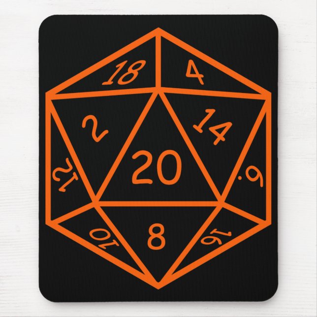 Schwarzes D20 u. Orange Mousepad (Vorne)
