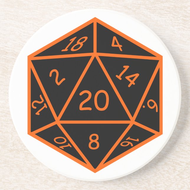 Schwarzes D20 u. Orange Untersetzer (Vorne)