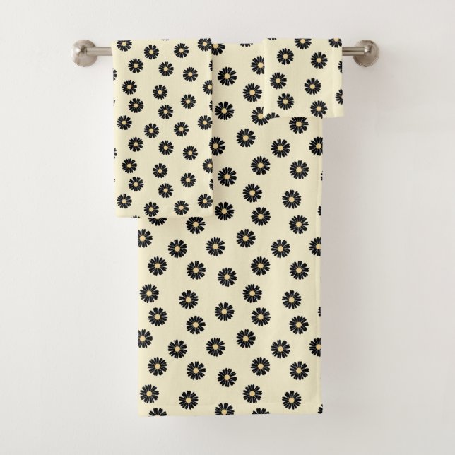 Schwarzes Daisy-Muster Badhandtuch Set (Insitu)