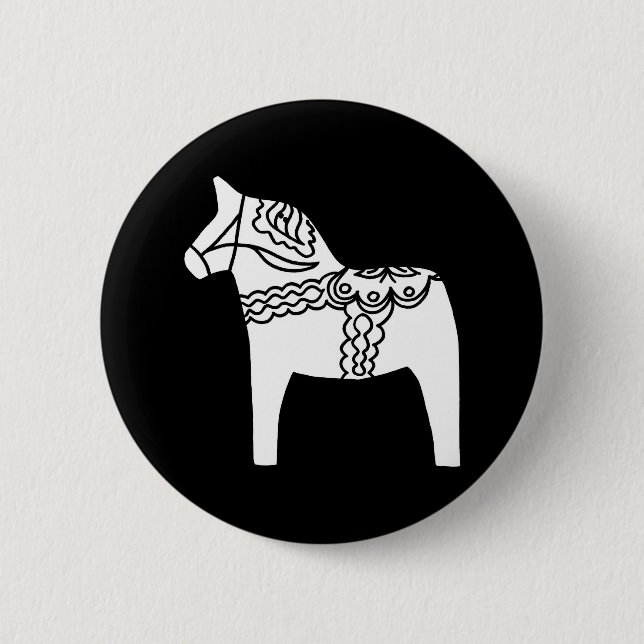 Schwarzes Dala Pferd Button (Vorderseite)