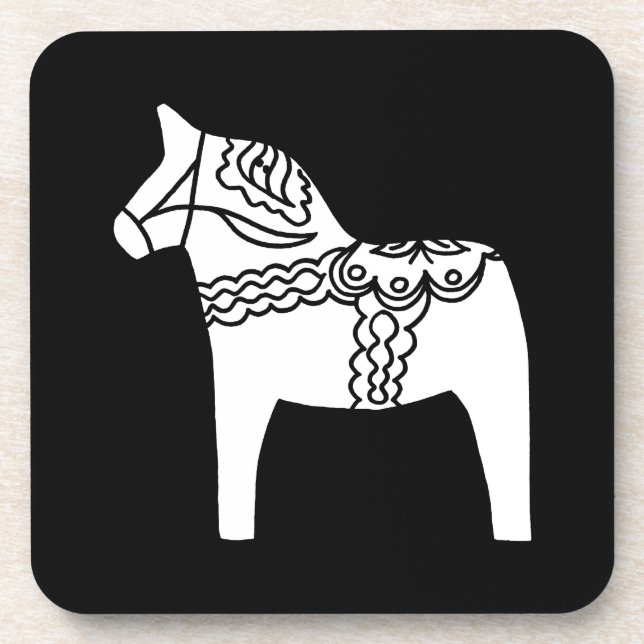Schwarzes Dala Pferd Untersetzer (Vorderseite)