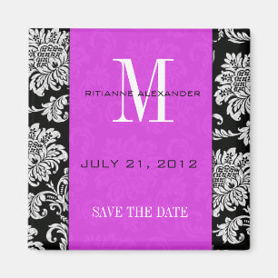 Schwarzes Damasepulum Monogram Save the Date Magnet