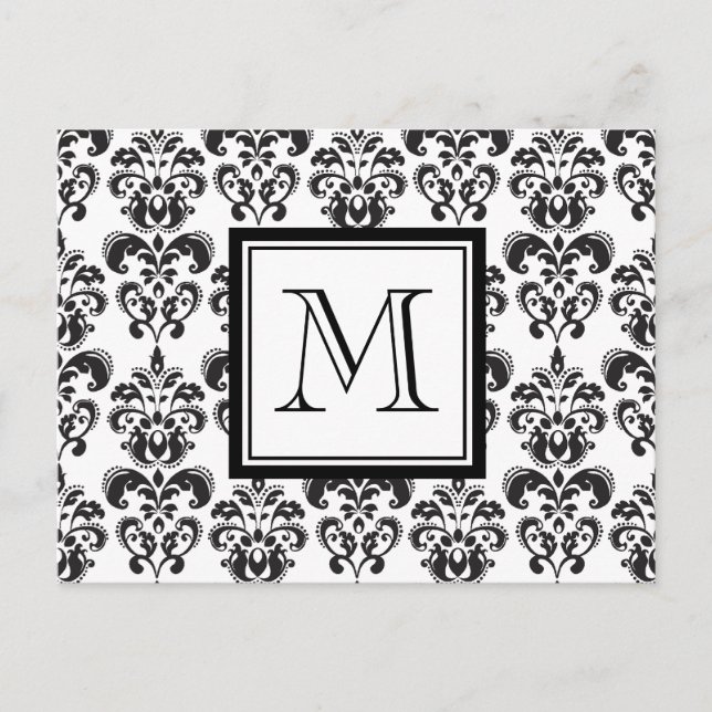 Schwarzes Damaskusmuster 2 mit dem Monogramm Postkarte (Vorderseite)