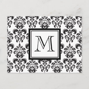 Schwarzes Damast-Muster 2 mit Ihrem Monogramm Postkarte