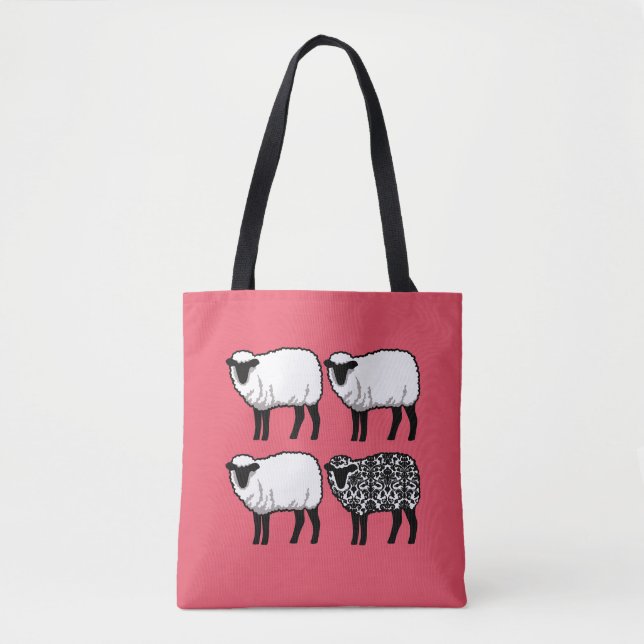 Schwarzes Damast-Schaf in Rosa Tasche (Vorderseite)