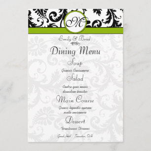 Schwarzes Damast Swirl Apfel Grüne Hochzeitsmenü Menükarte