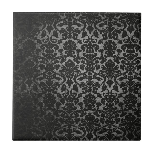 schwarzes Damastmuster mit Spitze Fliese (Vorderseite)
