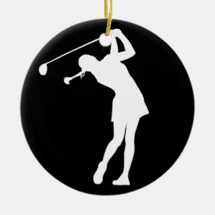 Schwarzes Damen-Golfer Silhouette Ornament w/Name