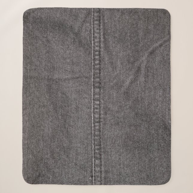 Schwarzes Denim-Gewebe, Modetextur. Sherpadecke (Vorderseite)