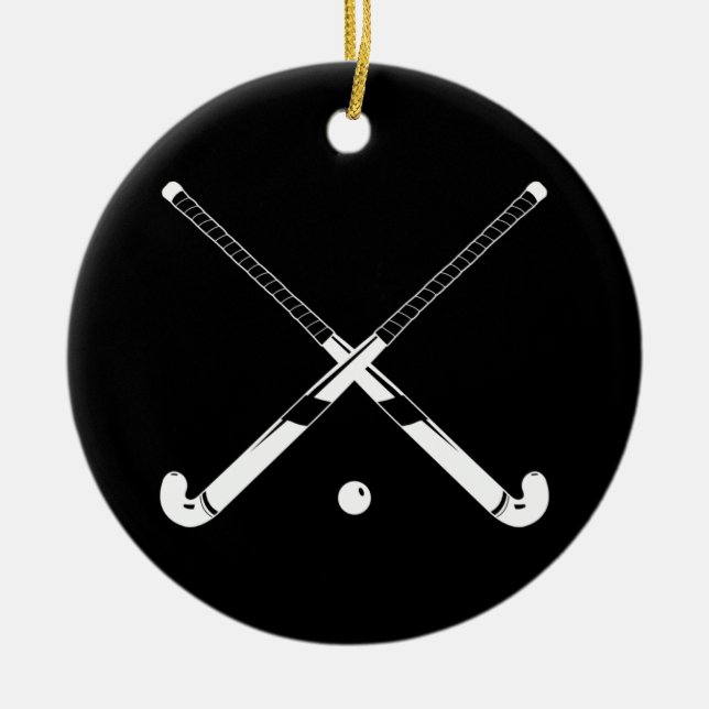 Schwarzes der Feld-Hockey-Verzierungs-w/Name Keramikornament (Vorne)