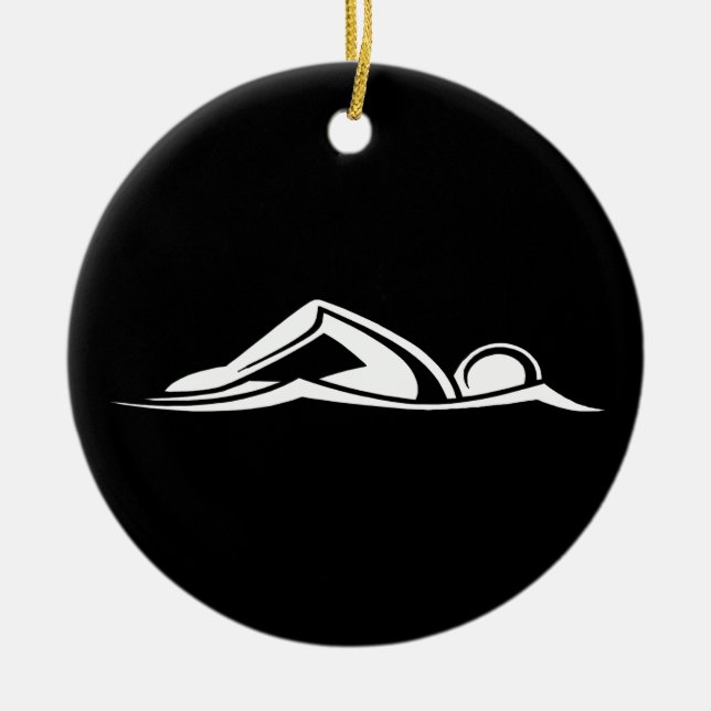 Schwarzes der Schwimmen-Logo-Verzierungs-w/Name Keramikornament (Vorne)