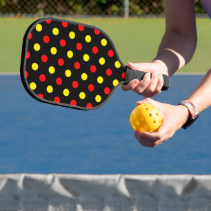 Schwarzes Design mit roten und gelben Tupfen Pickleball Schläger