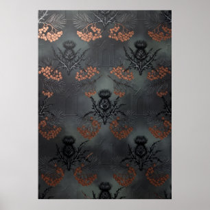 Schwarzes Distel-Ebereschen-Kiefer-Schottisches Mu Poster