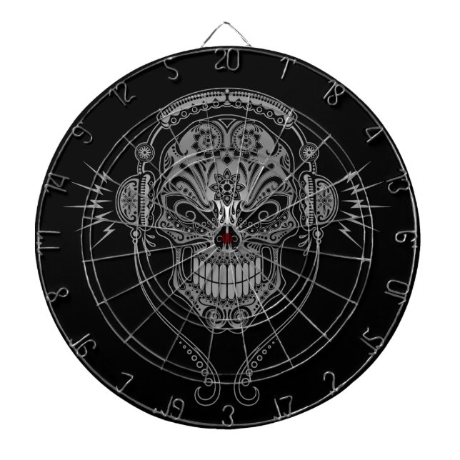 Schwarzes DJ zuckern Schädel Dartscheibe (vorne)