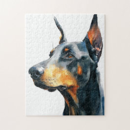 Schwarzes Dobermann-Wasserfarbenporträt