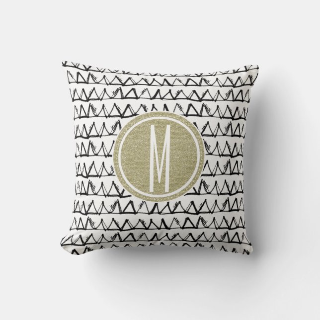 Schwarzes Dreieck-GoldGlitzer-Monogramm Kissen (Vorderseite)